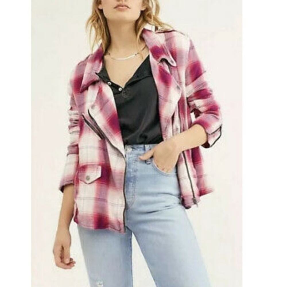 Free People Flannel Moto Jacket